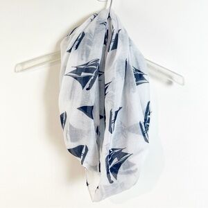 Nautical Sailboat Print Infinity Scarf Blue White Coastal Boat Sailing